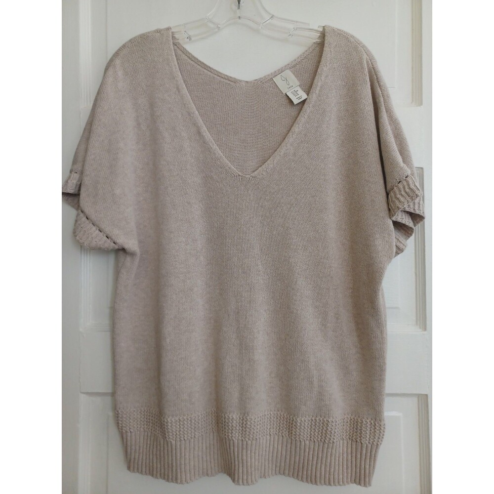 Joie beige knit Vneck sweater M cap sleeve pullover minimalist neutral capsule